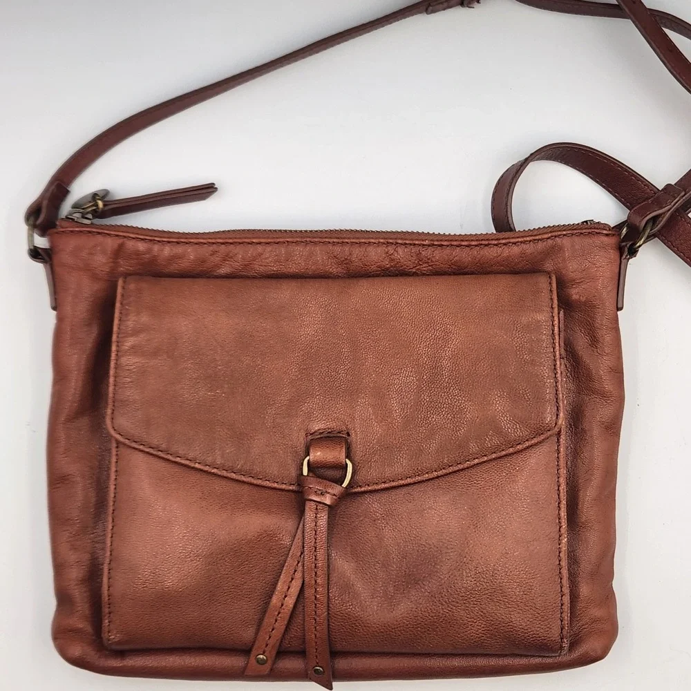 Lucky Brand Leather Crossbody Bag Brown Tan Adjustable Strap Made‎ in India